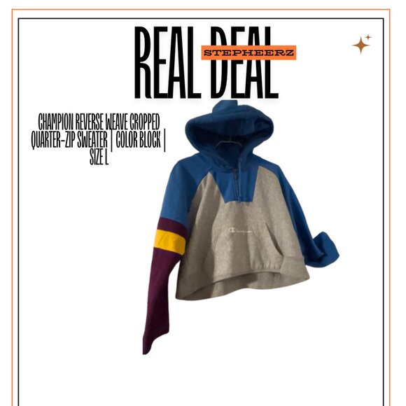 Champion Reverse Weave Cropped Quarter-Zip Sweater | Color Block | Size L - Picture 1 of 1